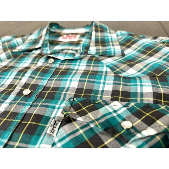 Vintage 80’ LEVIS The Cowboys Tailor Plaid Pearl Snap Western Shirt Size Large L - Picture 5 of 8